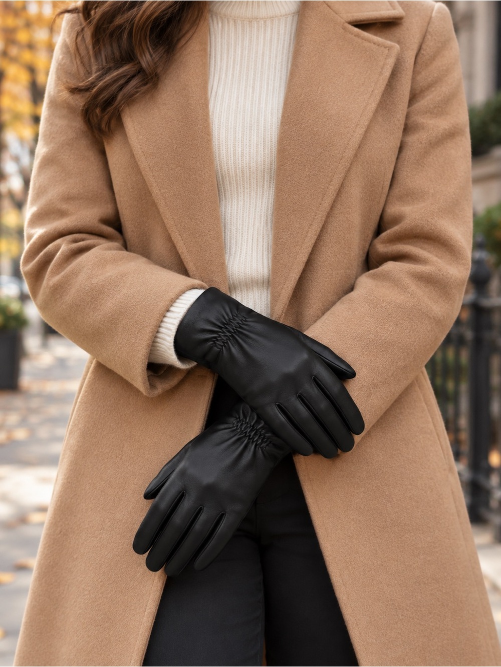 Isotoner Genuine Leather Touchscreen Gloves Black L/XL Warm Lined NWT